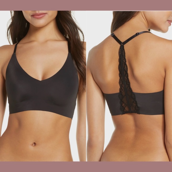 NEW $52 True & Co‎ [ XL ] Triangle Lace Racerback Bralette in Black - Picture 1 of 9
